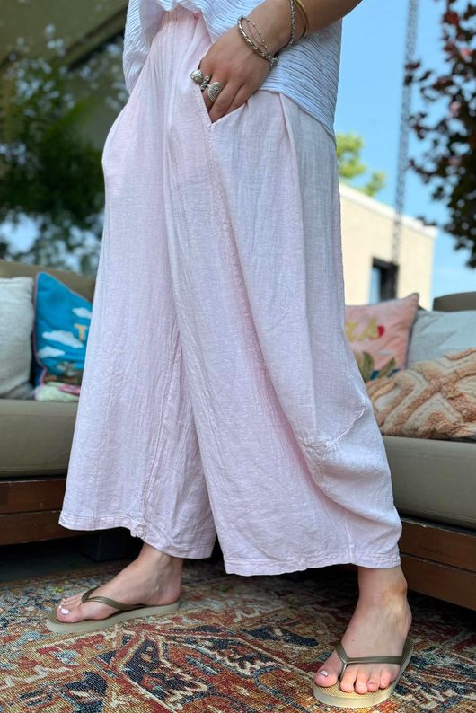Sandbar Linen Blend Barrel Culotte Pant Rosewater